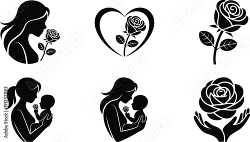 Sweet dessert and candy black silhouette icons set, bakery pastry cupcake chocolate ice cream cookie vector illustration collection isolated