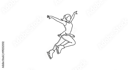 Figure skater performing a jump in an artistic pose, stylized outline illustration