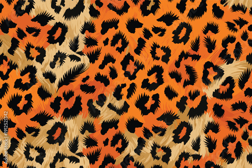 Vibrant Leopard Spot Pattern with Dynamic Orange and Beige Hues, Intricate Animal Camouflage Texture