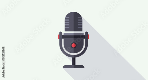 Modern flat design microphone icon for digital audio recording, podcasting, and broadcast communication. A simple graphic symbol for media and technology applications