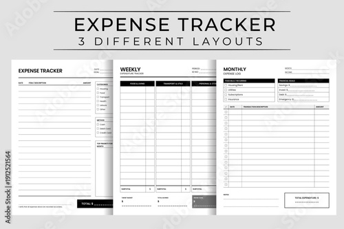  Business Expense Tracker Logbook, Personal Finance Spending Journal, Budgetary Ledger, Vector Illustration, Printable Interior Layout