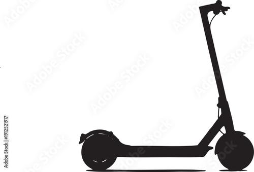Vector silhouette of an electric scooter with handlebars and wheels, isolated on a transparent background, suitable for urban mobility illustrations and app icons.