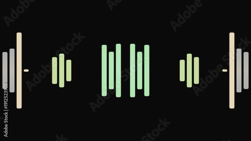 Modern audio waveform design with glowing green and yellow bars on black background