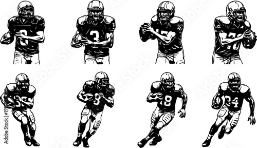 American football players, group of football players,silhouette