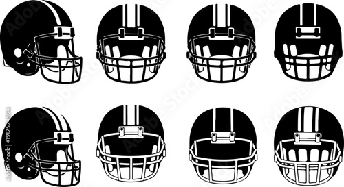 American gridiron football helmets set silhouette
