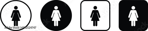 Women Restroom Sign Set Icon Female Toilet Symbol Washroom Lady Bathroom Gender Figure Pictogram Circle Square Outline Solid Vector Illustration Bundle