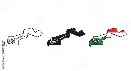 Black and white and color drawings of a country map minimalist art illustration vector design