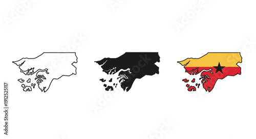 Black and white and color drawings of a country map minimalist art illustration vector design