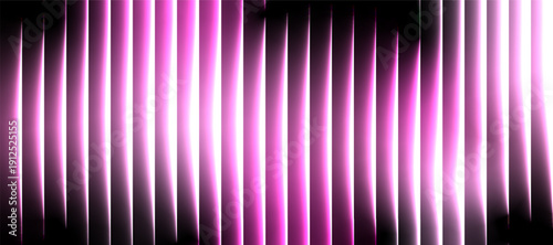 Magenta Purple Stripe Glass Effect Background with Neon Glow on Black, Abstract Futuristic Transparent Light Lines Vector