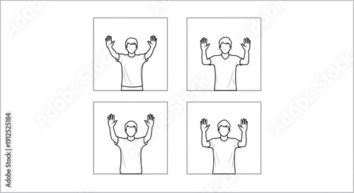 Man with raised hands in surrender or asking for help, multiple frames
