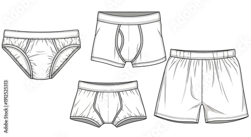Men's Underwear Styles: Briefs, Boxer Briefs, and Boxers - Technical Drawing