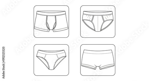 Mens Underwear Styles Line Art Icons Set