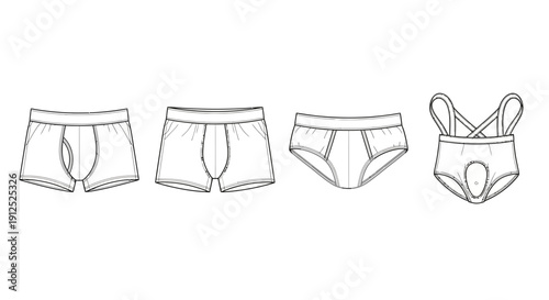 Mens Underwear Styles Line Drawing Set
