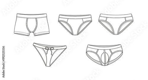 Men's Underwear Styles Set: Boxer Briefs, Briefs, and Jockstrap Fashion Lineup