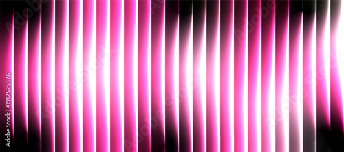 Bright Pink Stripe Glass Effect Background with Intense Neon Glow on Black, Abstract Futuristic Transparent Wave Lines Vector