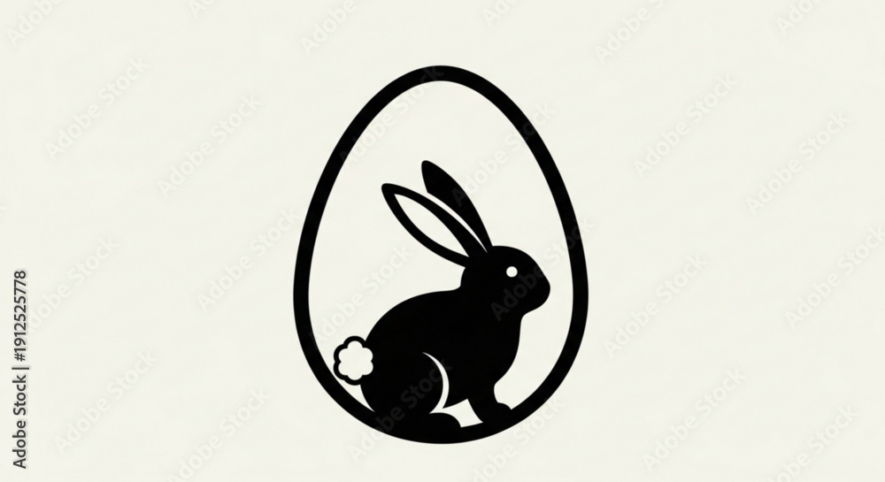 Obraz premium Black Rabbit Silhouette Inside Egg Shape, Easter Symbol
