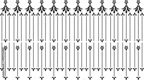 Minimalist geometric border with vertical dotted lines and fleur de lis symbols in black and white