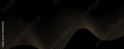 Abstract background with waves for banner. Web banner size. Vector background with lines. Element for design isolated on black. Black and orange. Night, dark