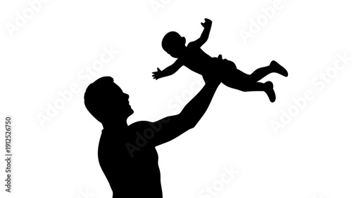 Father Lifting Baby Silhouette Vector Illustration