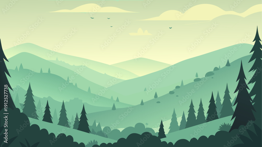 Fototapeta premium Serene mountain landscape under a misty sky