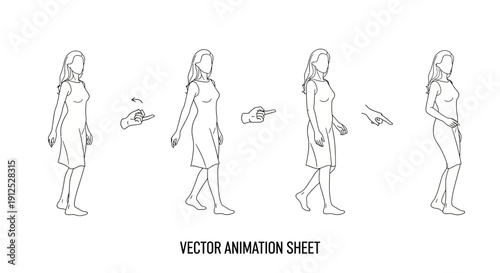 Woman walking animation sequence, vector drawing, step by step motion