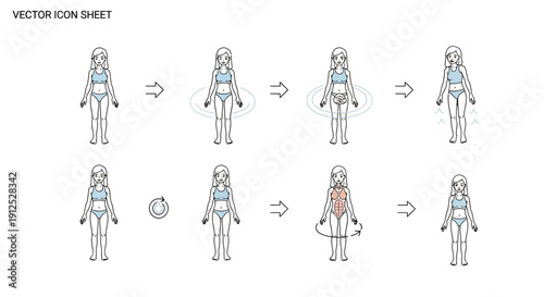 Woman's Body Transformation Sequence: Before, During, and After Exercise or Diet