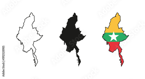 Black and white and color drawings of a country map minimalist art illustration vector design