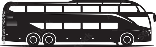 Modern double-decker tourist bus silhouette for travel and urban public transportation, side view vector illustration isolated on white background. 