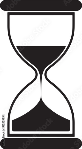 Minimalist black hourglass or sand clock icon for time management, deadlines, and countdown concepts isolated on white background.
