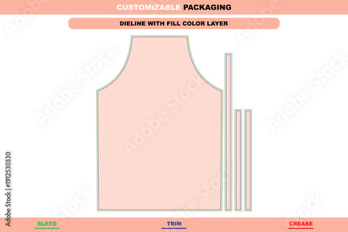 Apron packaging dieline template with professional garment layout and printable mockup structure for apparel production design using accurate die line vector