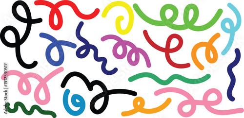 Vibrant abstract color line shapes squiggle vector graphic design for kids