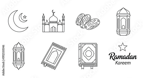 Ramadan symbols crescent moon mosque dates and islamic decorations