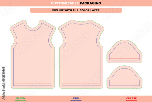 Classic t-shirt packaging dieline template with balanced garment structure and printable layout for clothing mockup design ready for precise die line work