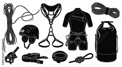 Freediving and Snorkeling Equipment Icon Set Vector