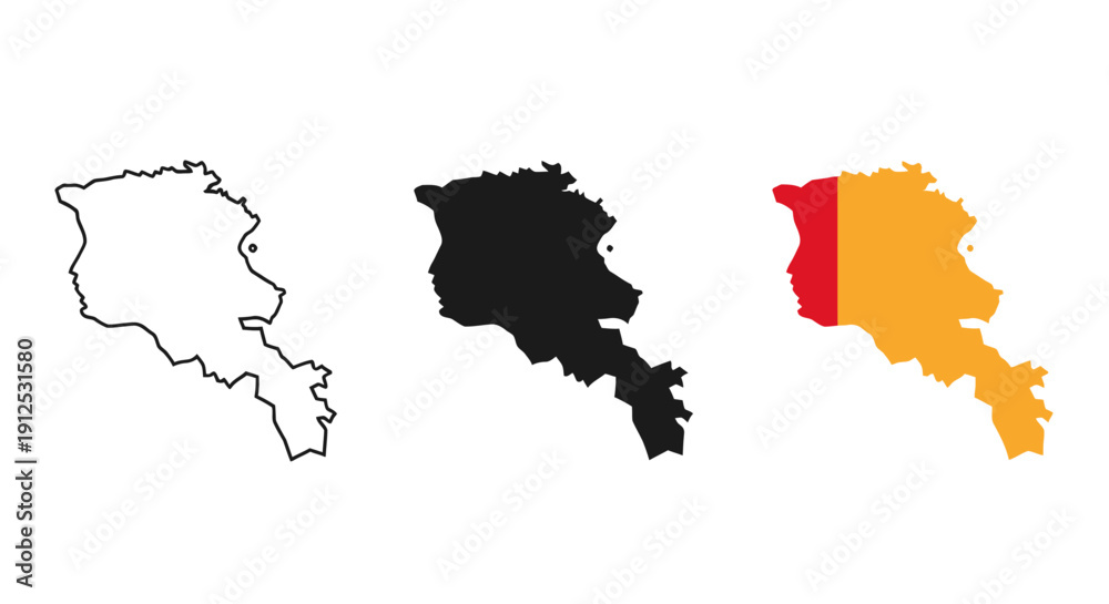 Obraz premium Silhouette map of South America continent with jagged coastline and country borders isolated on white background
