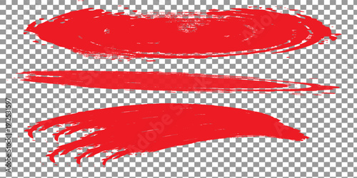 Red brush stroke set isolated on background. Paint brush stroke vector for ink paint, grunge design, dirt banner, watercolor design, texture. Trendy brush stroke, art