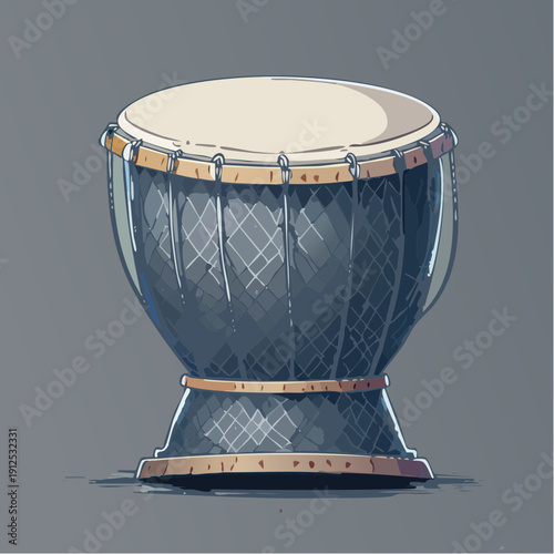Stylized illustration of a traditional African djembe hand drum.