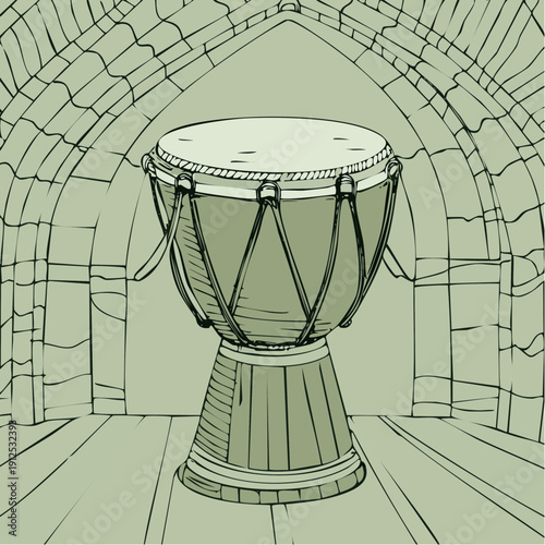 Hand-drawn illustration of a traditional African djembe drum.