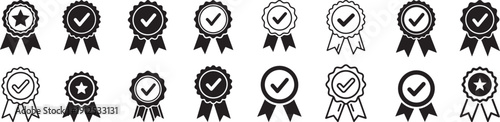 Vector Quality Guarantee Ribbon Icons Set - Certified, Approved, and Best Choice Symbols - stock vector.
