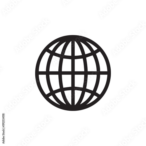 Simple black globe icon representing global connectivity and international awareness symbol