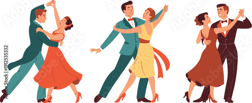 Retro Dancing Couple Vector Set  Vintage Ballroom Dance Illustration