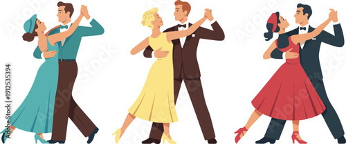 Retro Dancing Couple Vector Set  Vintage Ballroom Dance Illustration