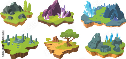 Fantasy Terrain Tiles Vector Set  Rocks, Mountains, Crystals and Ruins for Game Maps
