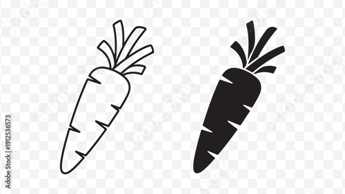 Black and white carrot icons, outline and solid style isolated on Transparent Background