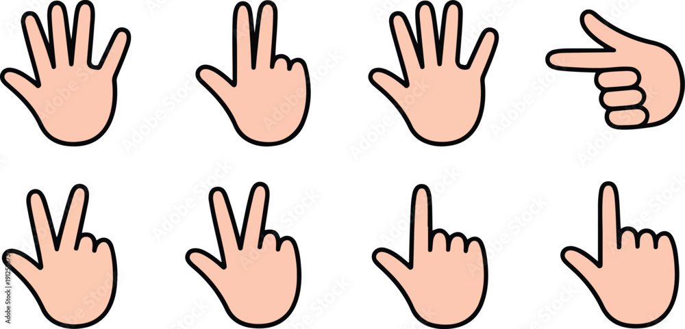 Fototapeta premium Minimalist Hand Gesture Icon Vector Set Counting and Pointing Line Art