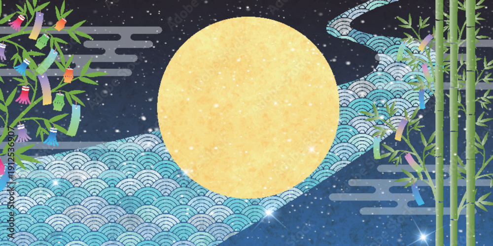 Obraz premium 七夕 天の川 和柄 背景