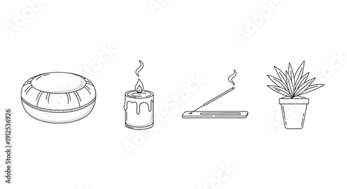 Spa Relaxation Set: Soap, Candle, Incense, and Potted Plant Icons