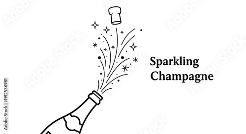 Sparkling Champagne Bottle Popping Cork with Bubbles and Stars