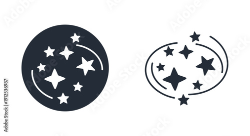 Sparkling Stars Swirl Icon Set - Cosmic Glow and Twinkle Vector Graphics