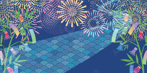 七夕　天の川　和柄　背景